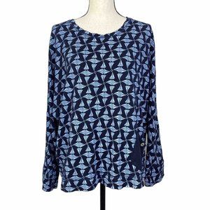 Fresh Produce Blue Nautical Print Oversize Cropped Knit Top Womens One Size